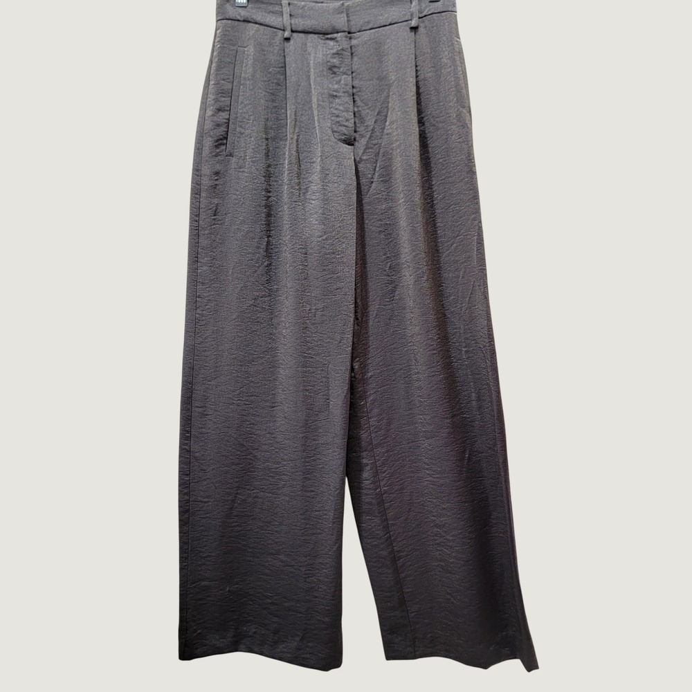 Maeve Wide Leg Pants Womens 4 Pewter Metallic Shimmer Pleated High Rise Trousers